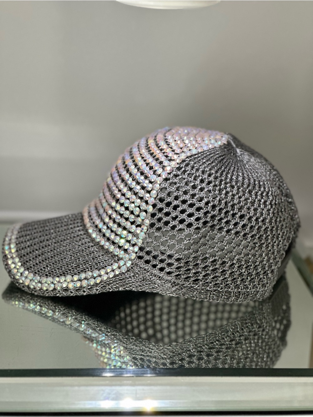 REVOLVE Silver Rhinestone Mesh Baseball Cap - Picture 6 of 8